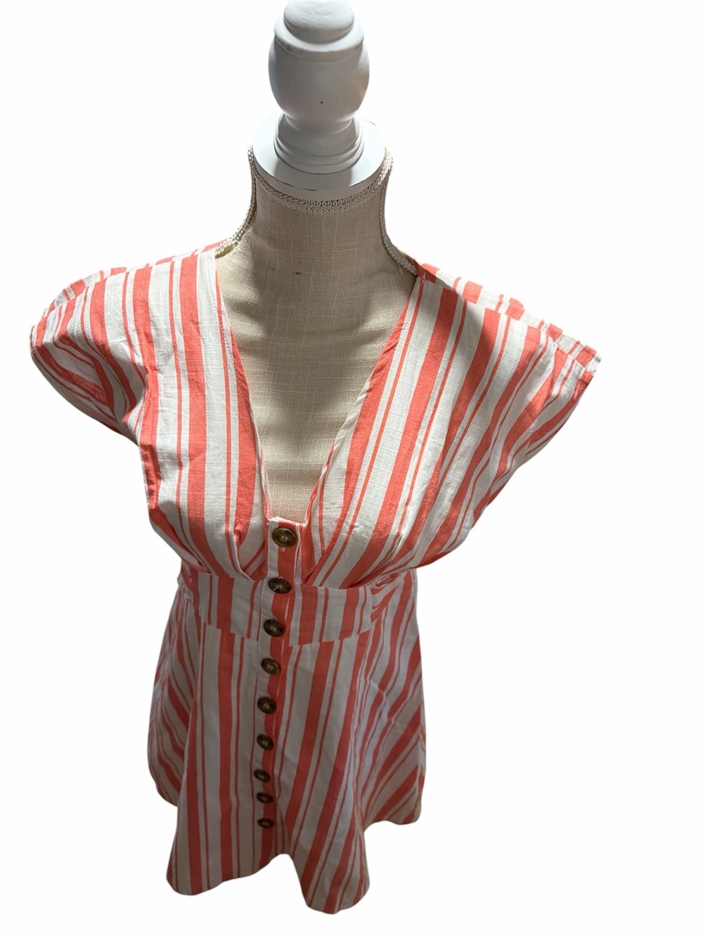 Cotton On Coral and White Striped Button-Front Tunic